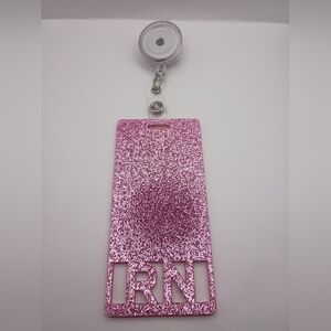 Badge Buddy RN Vertical Registered Nurse Pink Glitter Occupational I.D Badge